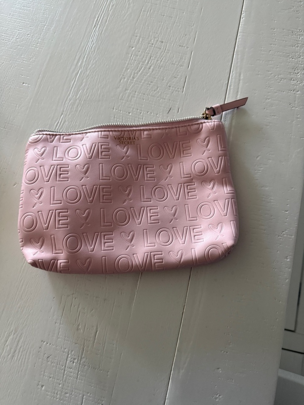 Victoria's Secret Pink Embossed LOVE Cosmetic Pouch